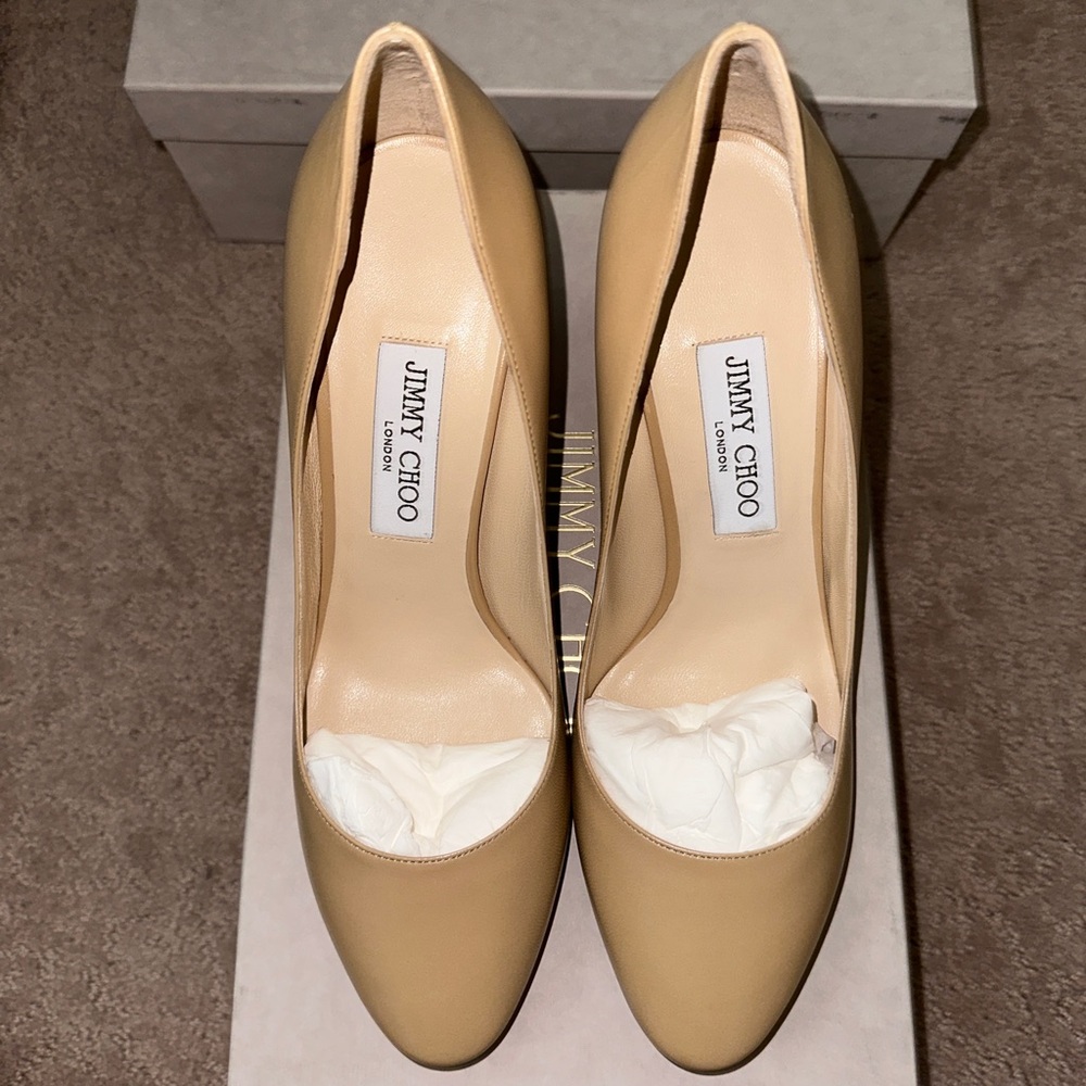 NIB Jimmy Choo Esme 85 Kidskin Leather Nude Pump Heels EU 39.5